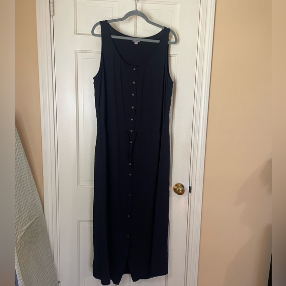 J. Jill Button Down Sleeveless MIDI Shift Dress Black W/Drawstring Waist XL Tall - Picture 9 of 9